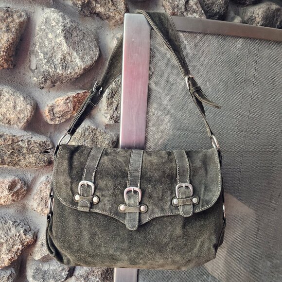 Abaco Paris Green Suede Flap-Over Shoulder Bag - Picture 5 of 16